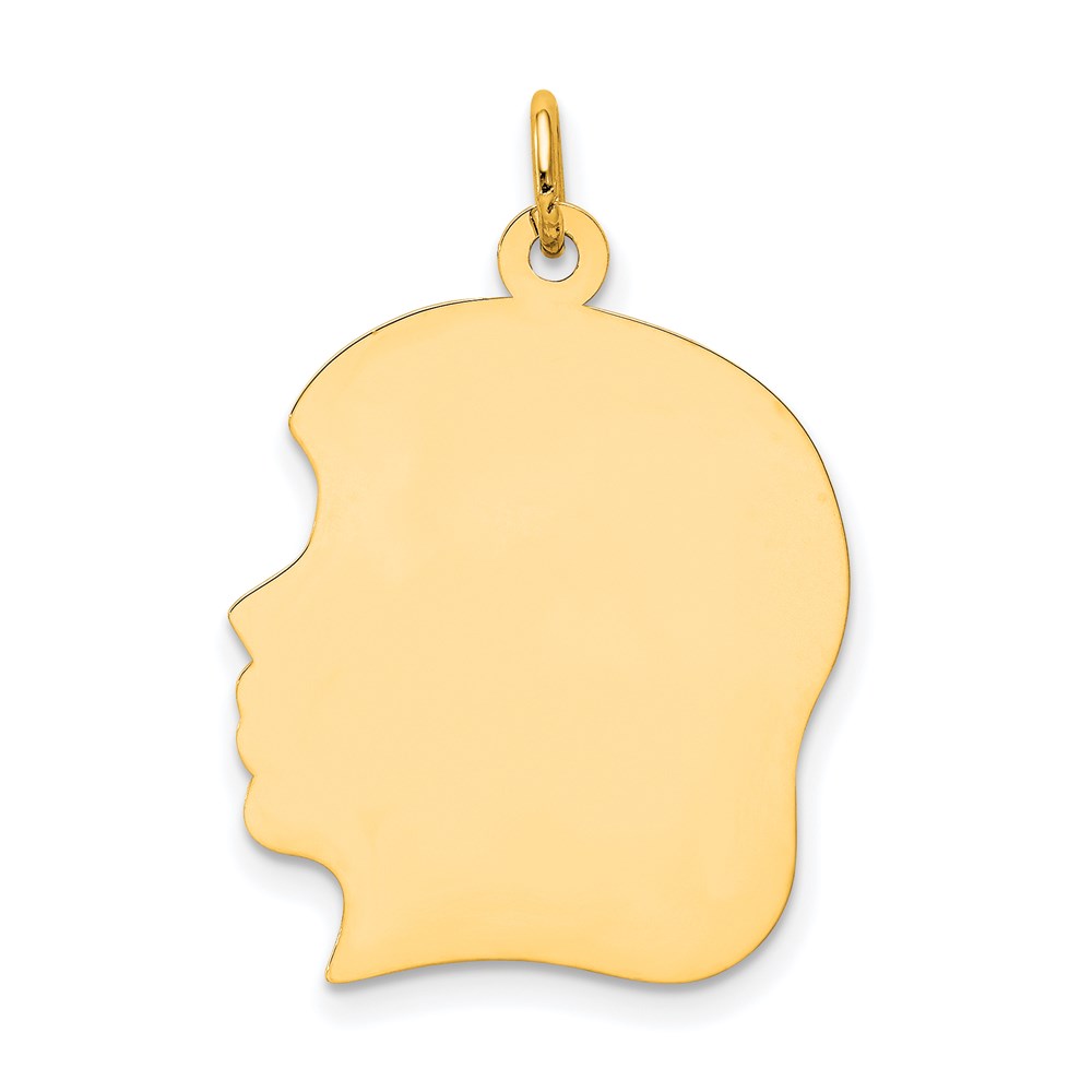 XM119-3.jpg 14k Plain Large .018 Gauge Facing Left Engravable Girl Head Charm - Image 1