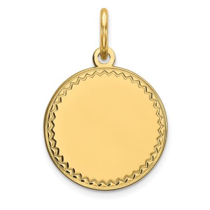 14k Plain with Zig-Zag Edge .009 Gauge Engravable Round 13mm Disc Charm