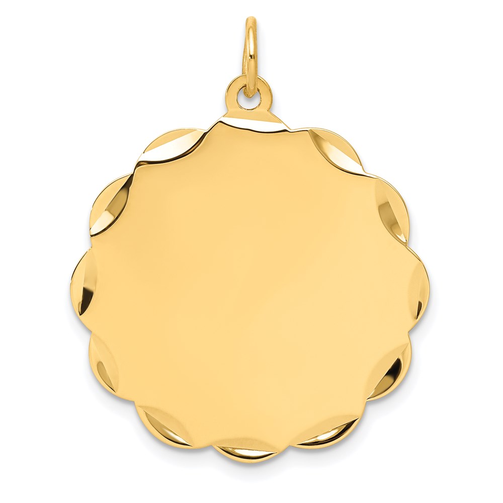 XM171-1.jpg 14k Etched Edge .027 Gauge Engravable Round Scalloped 28x26mm Disc Charm - Image 1