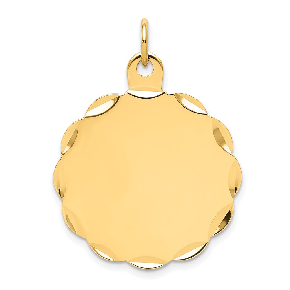 XM175-2.jpg 14k Etched Edge .018 Gauge Engravable Round Scalloped 26x24mm Disc Charm - Image 1