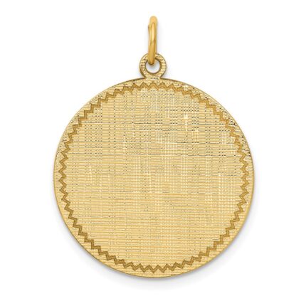 14k Patterned with Zig-Zag Edge .018 Gauge Round Engravable 26x22mm Disc Charm