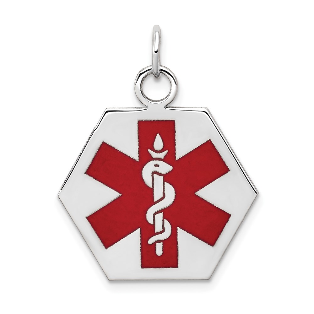 XM442.jpg 14k White Gold 22.5mm Hexagon Red Enameled Medical Jewelry Pendant - Image 1
