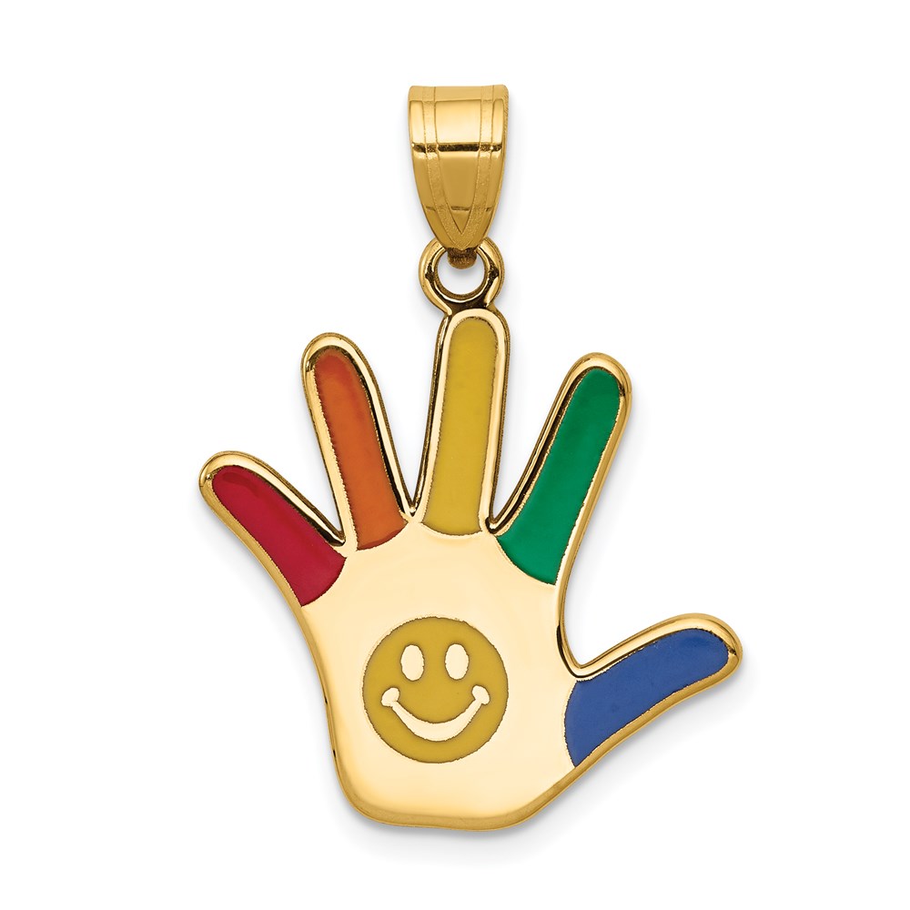 XM634.jpg 14k Enameled Autism with Smiley Face Handprint Pendant - Image 1