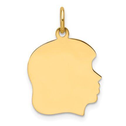 14k Plain Medium .018 Gauge Facing Right Engravable Girl Head Charm
