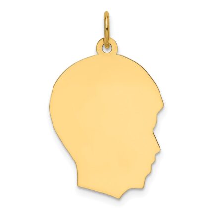 14k Plain Medium .018 Gauge Facing Right Engravable Boy Head Charm