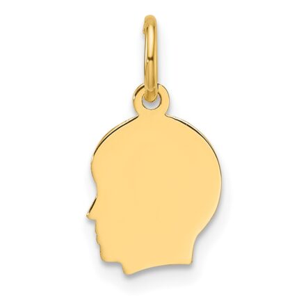14k Plain Small .018 Gauge Facing Left Engravable Boy Head Charm
