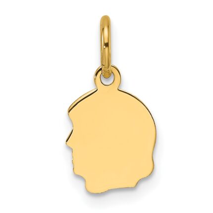 14k Plain Small .013 Gauge Facing Left Engravable Girl Head Charm