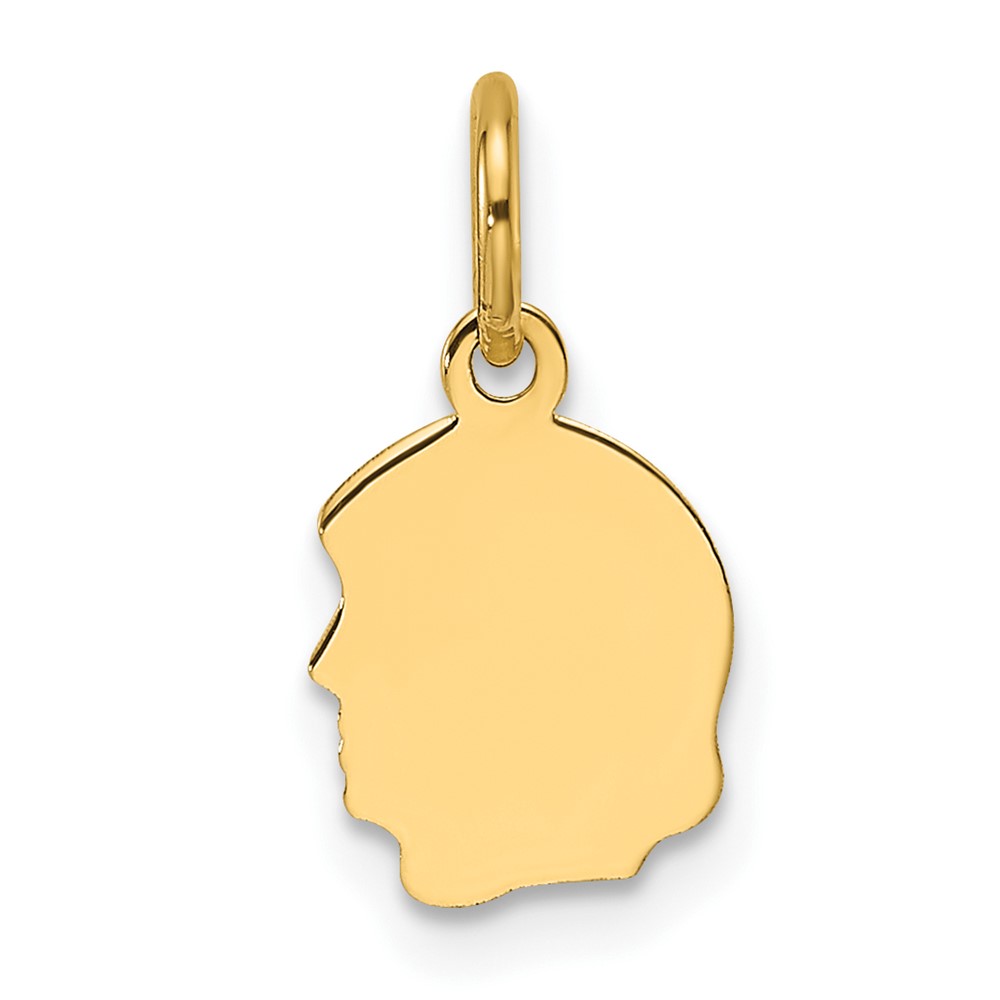 XM667-6.jpg 14k Plain Small .035 Gauge Facing Left Engravable Girl Head Charm - Image 1