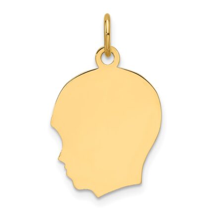14k Plain Medium .013 Gauge Facing Left Engravable Boy Head Charm