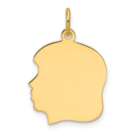 14k Plain Medium .011 Gauge Facing Left Engravable Girl Head Charm