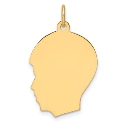 14k Plain Medium .035 Gauge Facing Left Engravable Boy Head Charm