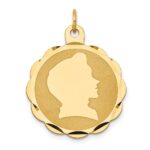 14k Boy Head on .011 Gauge Engravable Scalloped 25x22mm Disc Charm
