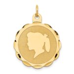14k Girl Head on .011 Gauge Engravable Scalloped 25x22mm Disc Charm