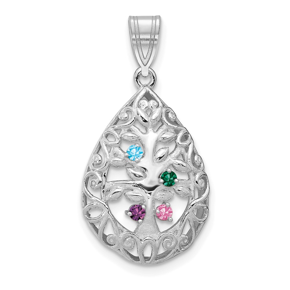 XNA908_4SS.jpg 14KW 4 Birthstone Tree of Life Tear Drop Pendant - Image 1
