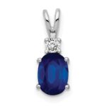 14k White Gold 7x5mm Oval Sapphire and AA Diamond Pendant