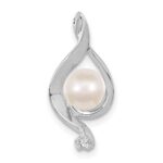 14k White Gold 5-6mm Near Round White Freshwater Cultured Pearl and AA Diamond Chain Slide