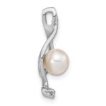 14k White Gold 5-6mm Near Round White Freshwater Cultured Pearl and AA Diamond Chain Slide - Image 2