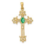 14k 5x3mm Oval Emerald Cross Pendant