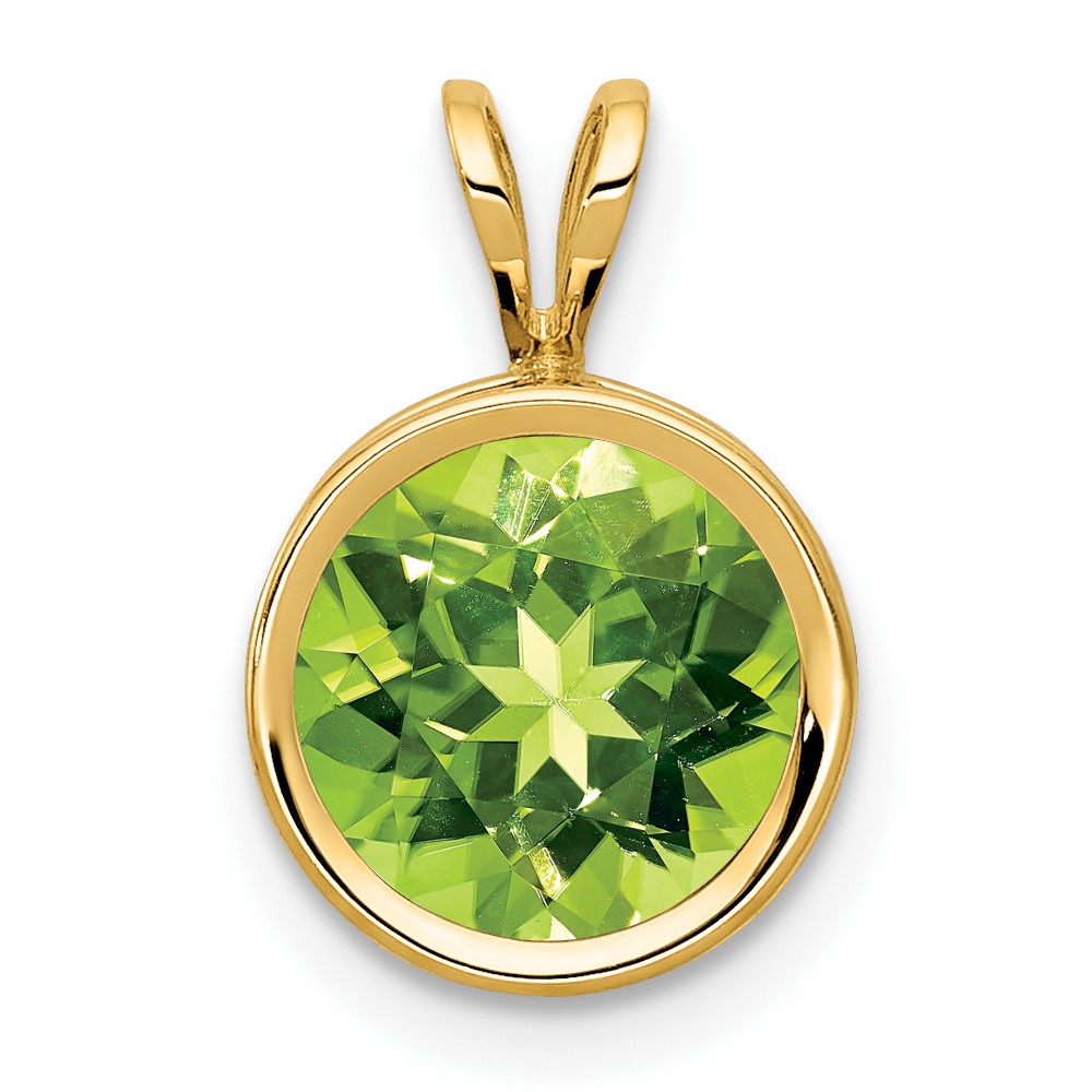 XP303PE.jpg 14k 8mm Round Peridot Bezel Pendant - Image 1