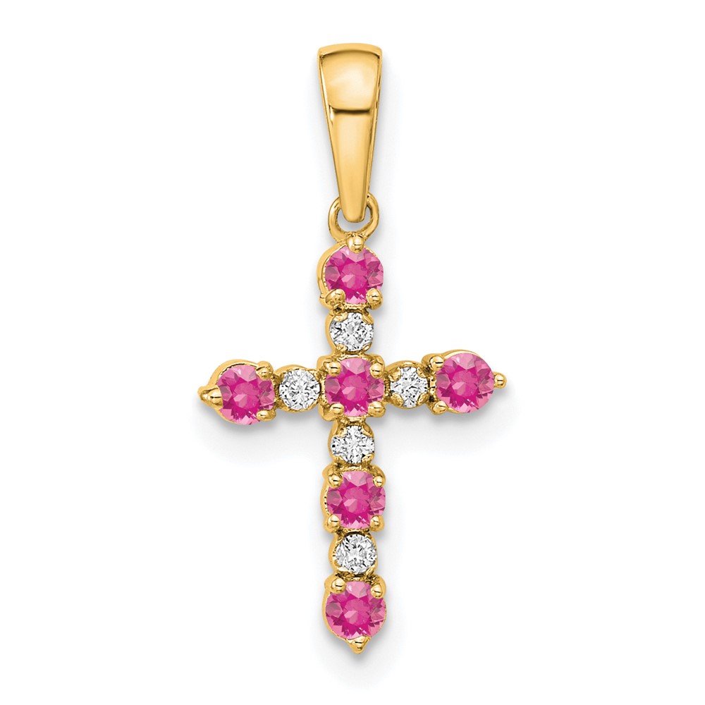 XP3387PT_A.jpg 14k Pink Tourmaline and Diamond Cross Pendant - Image 1