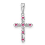 14k White Gold Pink Tourmaline and Diamond Cross Pendant - Image 3