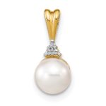 14k 6-7mm White Round Freshwater Cultured Pearl and Diamond Pendant