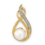 14k 6-7mm White Round Freshwater Cultured Pearl and Diamond Pendant