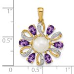 14k 6-7mm Button White Freshwater Cultured Pearl/Pear Amethyst/Diamond Pendant - Image 2