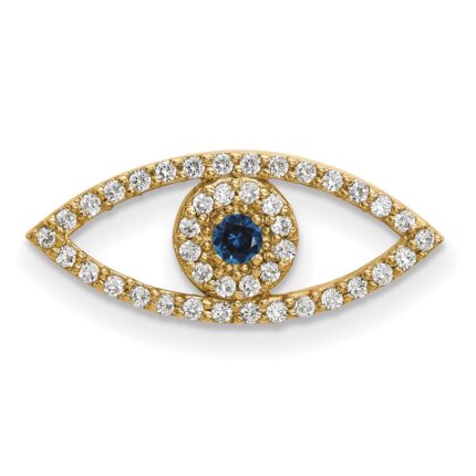 14k Small Sapphire and A Diamond Evil Eye Chain Slide