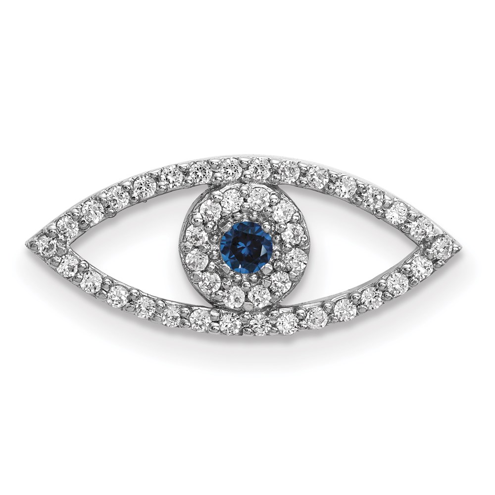 XP5040WS_AA.jpg 14k White Gold Small Sapphire and A Diamond Evil Eye Chain Slide - Image 1