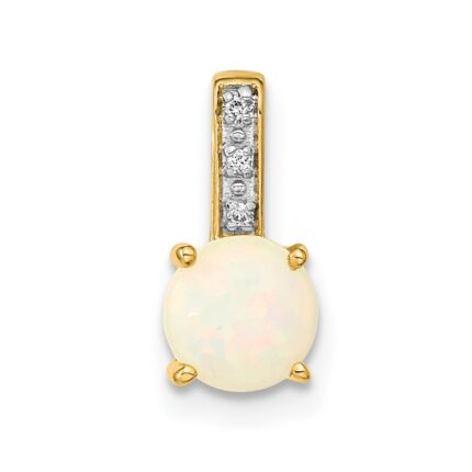 14k Round Opal and Diamond Slide Fits up to 4mm Fancy Omega Only