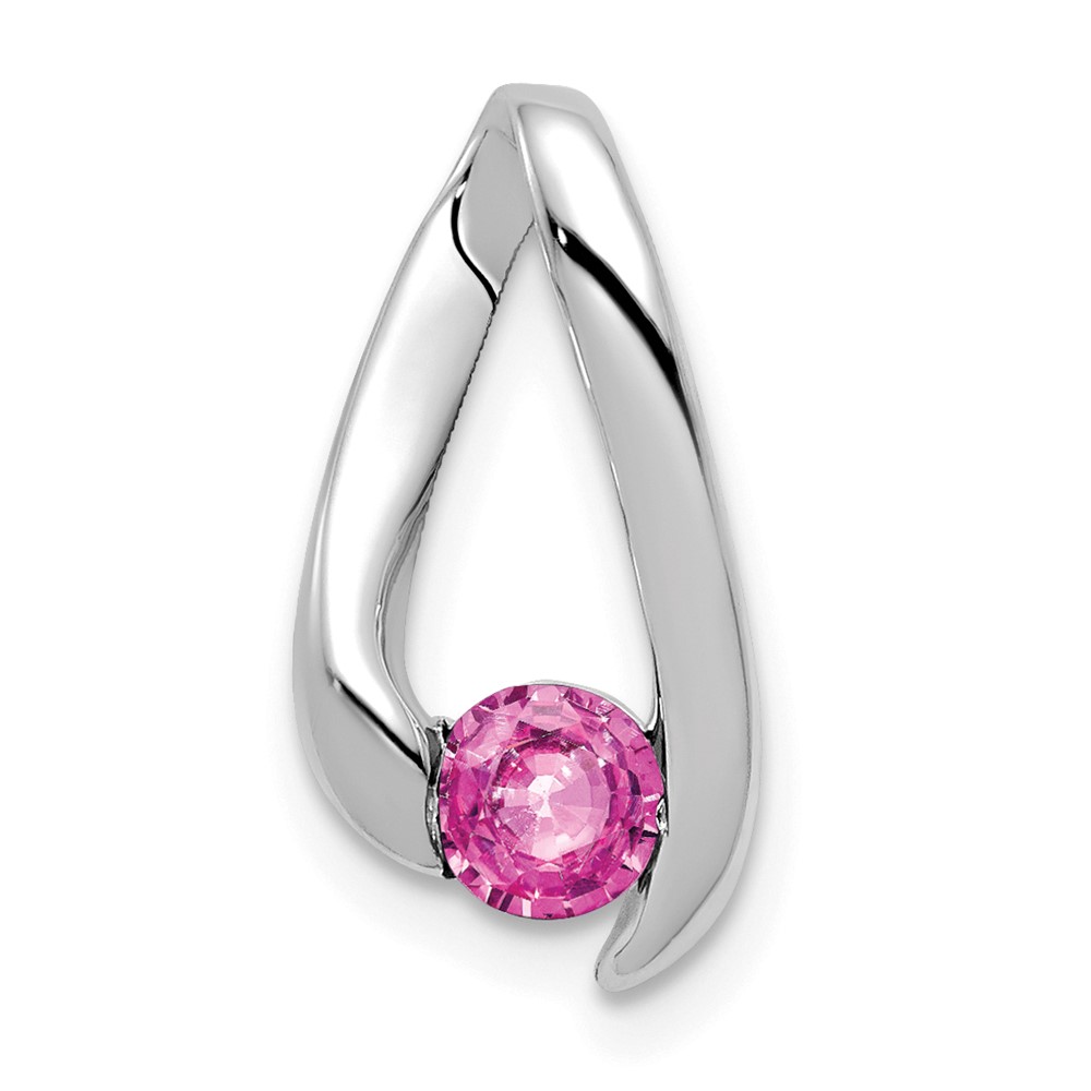 XP949SP.jpg 14k White Gold 4mm Round Pink Sapphire Chain Slide - Image 1