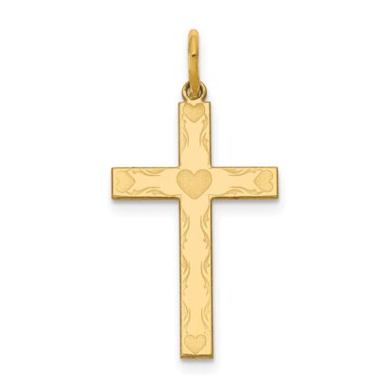 14K Laser Designed Cross with Hearts Charm