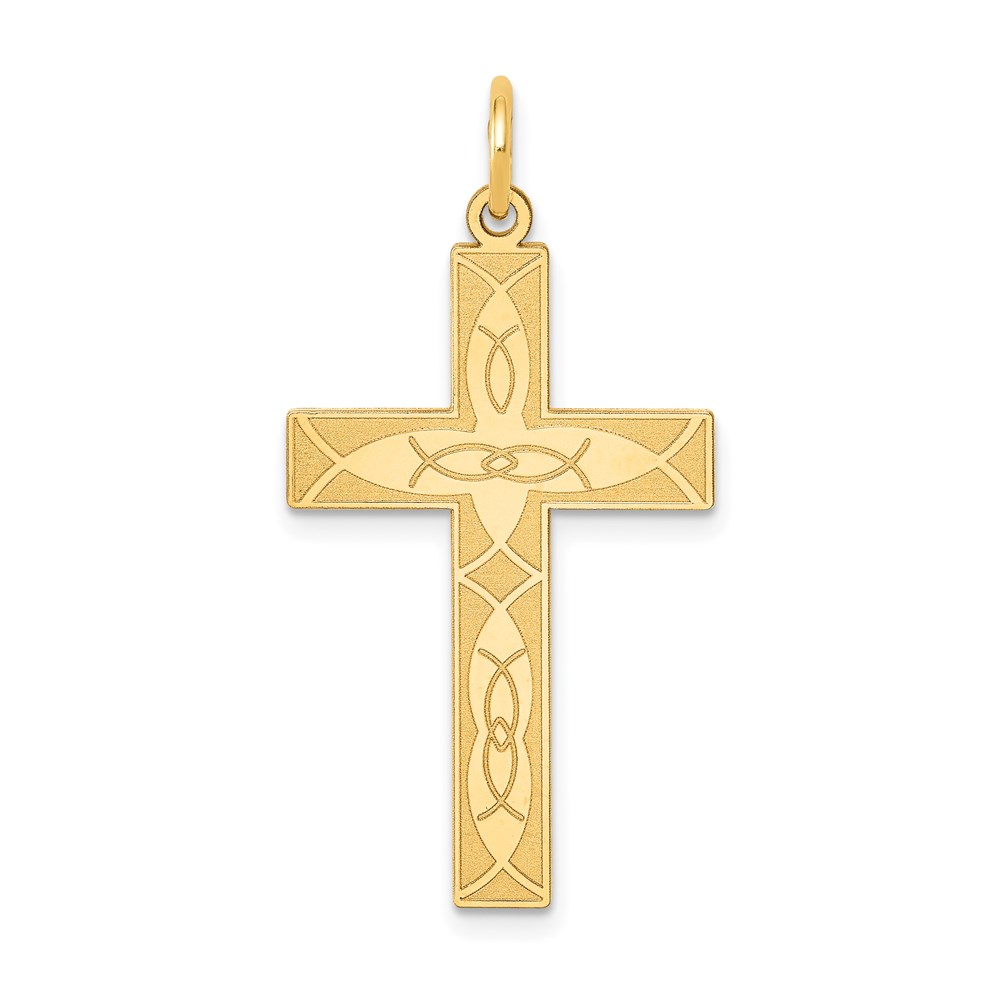 XR1181.jpg 14K Laser Designed Ichthus Cross Pendant - Image 1
