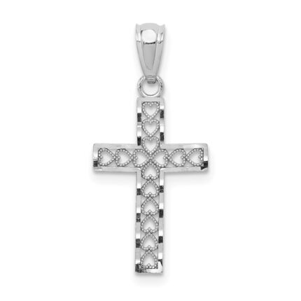 14k White Gold Cross with Hearts Pendant