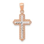 14k Rose Gold and White Rhodium Diamond-cut Cross Pendant