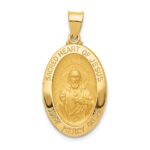 14k Polished and Satin Hollow Sacred Heart of Jesus Medal Oval Pendant