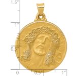 14k Polished and Satin Face of Jesus Medal Hollow Pendant - Image 3