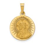 14k Polished and Satin Hollow Matka Boska Czestochowska Medal Reversible Round Pendant - Image 3