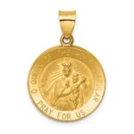 14K Polished and Satin Hollow Queen Of The Holy Scapular Medal Reversible Round Pendant