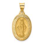 14k Polished and Satin Hollow Miraculous Medal Oval Pendant