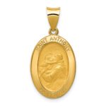 14k Polished and Satin Hollow St. Anthony Medal Oval Pendant