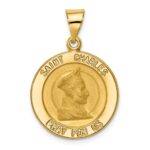 14k Polished and Satin Hollow St. Charles Medal Pendant