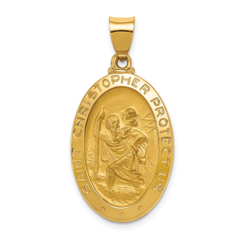 XR1308.jpg 14k Polished and Satin Hollow St Christopher Medal Oval Pendant - Image 1