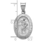 14k White Gold Polished and Satin Hollow St Christopher Medal Oval Pendant - Image 3
