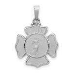14k White Gold Polished and Satin Hollow St Florian Badge Medal Pendant