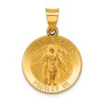 14k Polished and Satin Hollow St Florian Medal Round Pendant