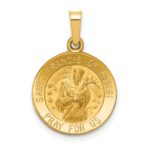 14k Polished and Satin Hollow St Francis of Assisi Medal Round Pendant