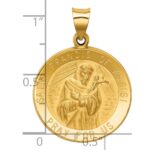 14k Polished and Satin Hollow St Francis of Assisi Medal Round Pendant - Image 3
