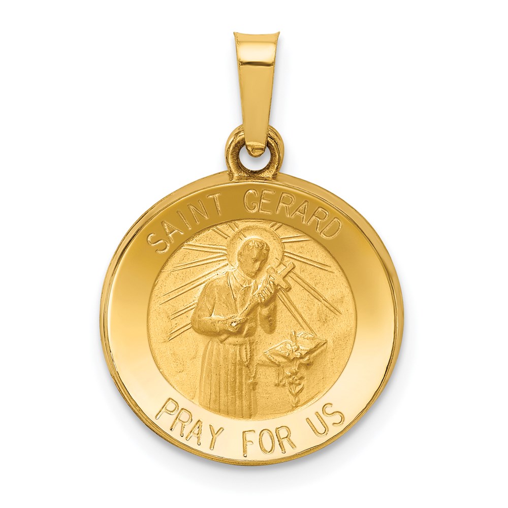 XR1330.jpg 14k Polished and Satin Hollow Saint Gerard Medal Round Charm - Image 1